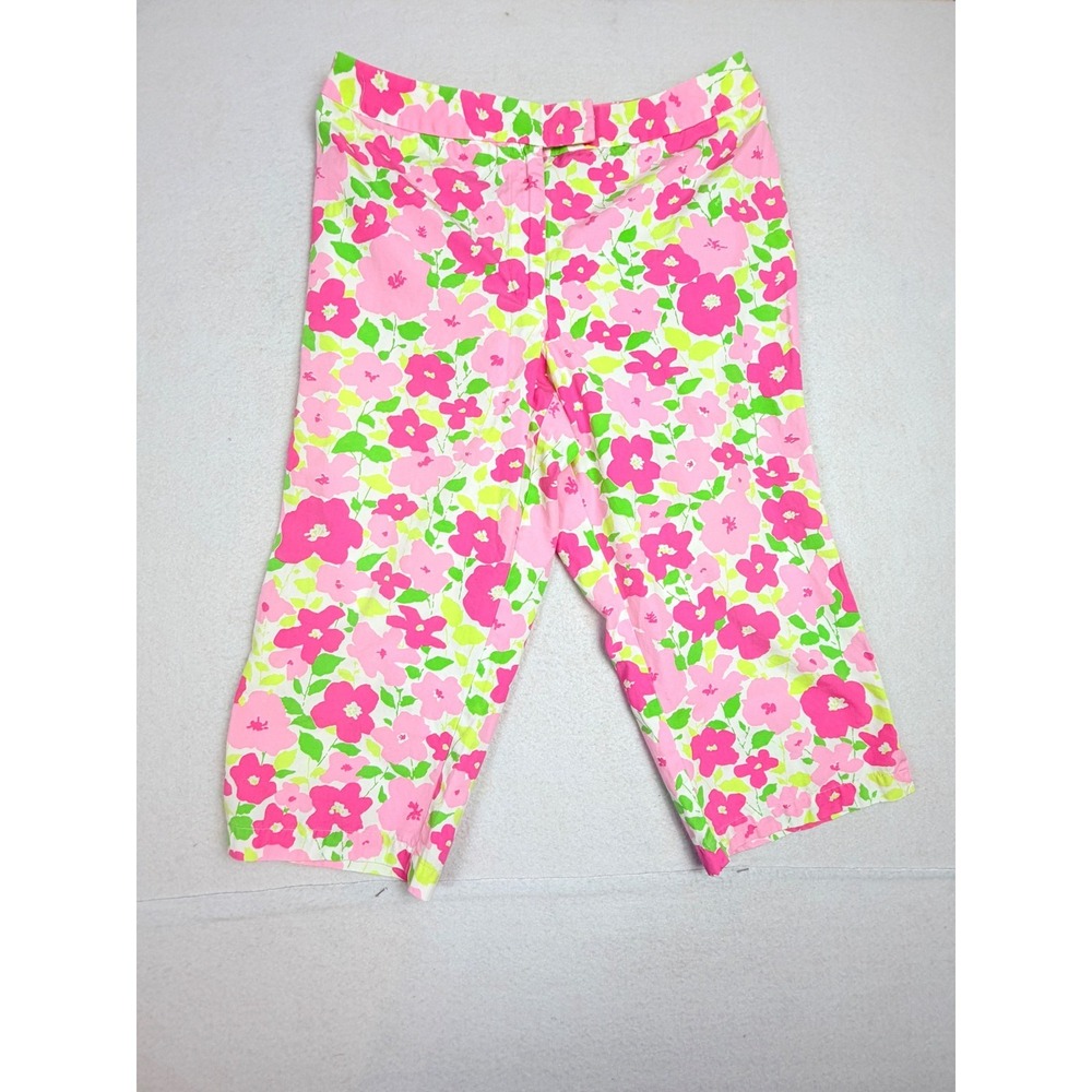 Liz Claiborne Sport Petite Pink Lime Floral Crop Pants 16P Cotton LSPU4162